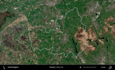 Chorley. Mayıs 2018 'de çekilen Copernicus Sentinel karolarından oluşan bir uydu görüntüsü üzerinde Birleşik Krallık' ın idari bölgesinin ana hatlarını belirledik.