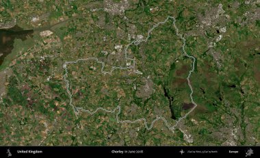 Chorley. Haziran 2018 'de çekilen Kopernik Nöbetçi karolarından oluşan bir uydu görüntüsü üzerinde Birleşik Krallık' ın idari alanının ana hatlarını belirledik.