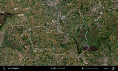 Chorley. Temmuz 2018 'de çekilen Copernicus Sentinel karolarından oluşan bir uydu görüntüsü üzerinde Birleşik Krallık' ın idari bölgesinin ana hatlarını belirledik.