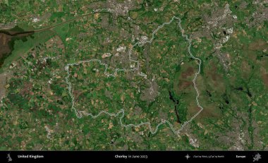 Chorley. Haziran 2023 'te çekilen Kopernik Nöbetçi karolarından oluşan bir uydu görüntüsü üzerinde Birleşik Krallık' ın idari alanının ana hatlarını belirledik.