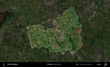 Chorley. Birleşik Krallık 'ın idari alanı, Haziran 2023' te çekilen Kopernik Nöbetçi karolarından oluşan koyu renkli bir uydu görüntüsüyle vurgulanmış ve özetlenmiştir.