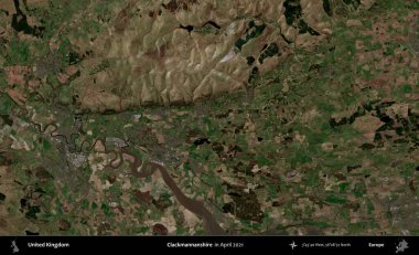 Clackmannanshire. Nisan 2021 'de çekilen Kopernik Nöbetçi karolarından oluşan bir uydu görüntüsü üzerinde Birleşik Krallık' ın idari alanı
