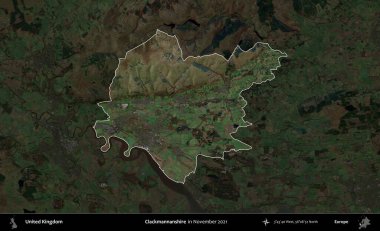 Clackmannanshire. Birleşik Krallık 'ın idari alanı, Kasım 2021' de çekilen Kopernik Nöbetçi karolarından oluşan koyu renkli bir uydu görüntüsü üzerinde vurgulandı ve özetlendi.