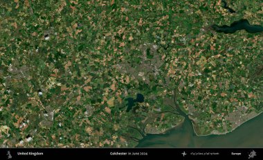 Colchester 'da. Haziran 2024 'te çekilen Kopernik Nöbetçi karolarından oluşan bir uydu görüntüsü üzerinde Birleşik Krallık' ın idari alanı