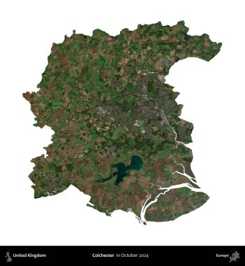 Colchester 'da. Birleşik Krallık 'ın idari alanı, Ekim 2024' te çekilen Kopernik Nöbetçi karolarından oluşan bir uydu görüntüsüyle beyaza izole edildi.