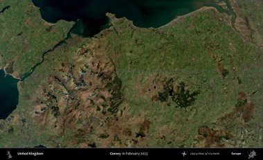 Conwy. Kopernik Sentinel 'in Şubat 2023' te çekilmiş uydu görüntüsü üzerine Birleşik Krallık 'ın idari bölgesi.