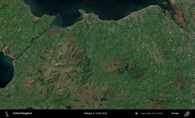 Conwy. Haziran 2023 'te çekilen Kopernik Nöbetçi karolarından oluşan bir uydu görüntüsü üzerinde Birleşik Krallık' ın idari alanı