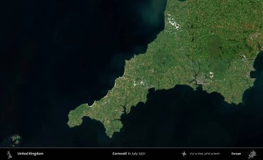 Cornwall 'da. Temmuz 2021 'de çekilen Kopernik Nöbetçi karolarından oluşan bir uydu görüntüsü üzerinde Birleşik Krallık' ın idari alanı