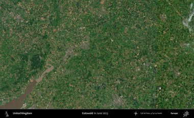 Cotswold. Haziran 2023 'te çekilen Kopernik Nöbetçi karolarından oluşan bir uydu görüntüsü üzerinde Birleşik Krallık' ın idari alanı