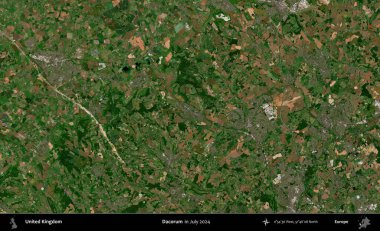 Dacorum. Temmuz 2024 'te çekilen Kopernik Nöbetçi karolarından oluşan bir uydu görüntüsü üzerinde Birleşik Krallık' ın idari alanı