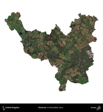 Dacorum. Birleşik Krallık 'ın idari alanı, Kasım 2024' te çekilen Kopernik Nöbetçi karolarından oluşan bir uydu görüntüsü üzerinde beyaza izole edilmiştir.