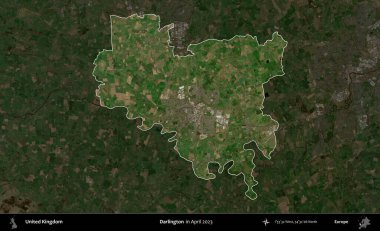 Darlington. Birleşik Krallık 'ın idari alanı, Nisan 2023' te çekilen Kopernik Nöbetçi karolarından oluşan koyu renkli bir uydu görüntüsü üzerinde vurgulandı ve özetlendi.