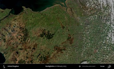 Denbighshire 'da. Kopernik Sentinel 'in Şubat 2023' te çekilmiş uydu görüntüsü üzerine Birleşik Krallık 'ın idari bölgesi.