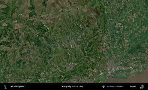 Caerphilly 'de. Haziran 2023 'te çekilen Kopernik Nöbetçi karolarından oluşan bir uydu görüntüsü üzerinde Birleşik Krallık' ın idari alanı
