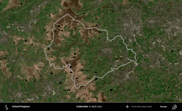 Calderdale 'de. Nisan 2023 'te çekilen Kopernik Nöbetçi karolarından oluşan bir uydu görüntüsü üzerinde Birleşik Krallık' ın idari alanının ana hatlarını belirledik.