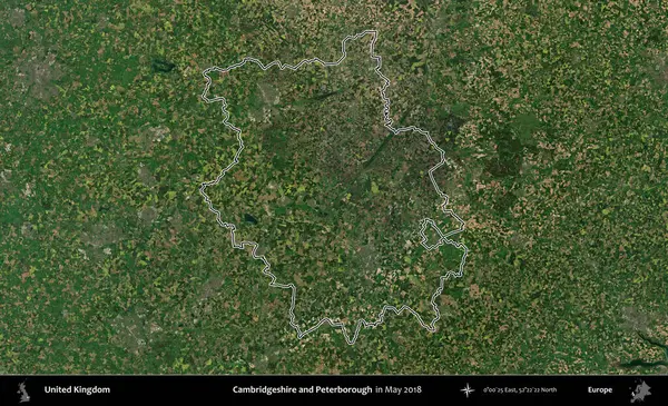 Cambridgeshire ve Peterborough. Mayıs 2018 'de çekilen Copernicus Sentinel karolarından oluşan bir uydu görüntüsü üzerinde Birleşik Krallık' ın idari bölgesinin ana hatlarını belirledik.