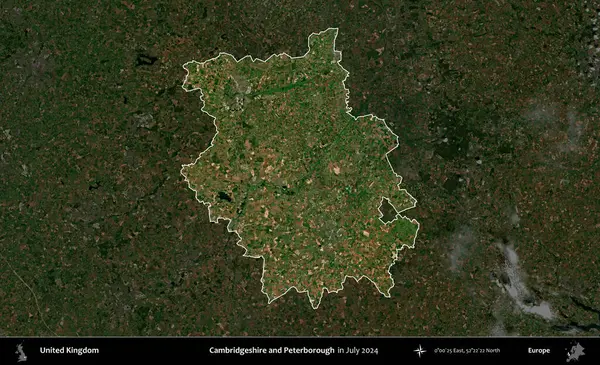 Cambridgeshire ve Peterborough. Birleşik Krallık 'ın idari alanı, Temmuz 2024' te çekilen Kopernik Nöbetçi karolarından oluşan koyu renkli bir uydu görüntüsü üzerinde vurgulandı ve özetlendi.
