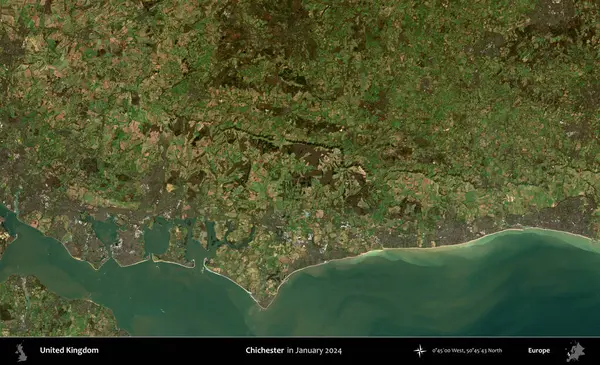 Chichester. Ocak 2024 'te Copernicus Sentinel karolarından oluşan bir uydu görüntüsü üzerinde Birleşik Krallık' ın idari alanı