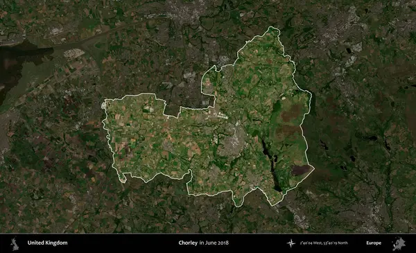 Chorley. Birleşik Krallık 'ın idari alanı, Haziran 2018' de çekilen Kopernik Nöbetçi karolarından oluşan koyu renkli bir uydu görüntüsü üzerinde vurgulandı ve özetlendi.