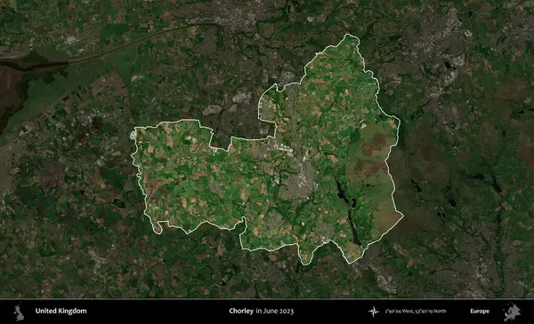 Chorley. Birleşik Krallık 'ın idari alanı, Haziran 2023' te çekilen Kopernik Nöbetçi karolarından oluşan koyu renkli bir uydu görüntüsüyle vurgulanmış ve özetlenmiştir.