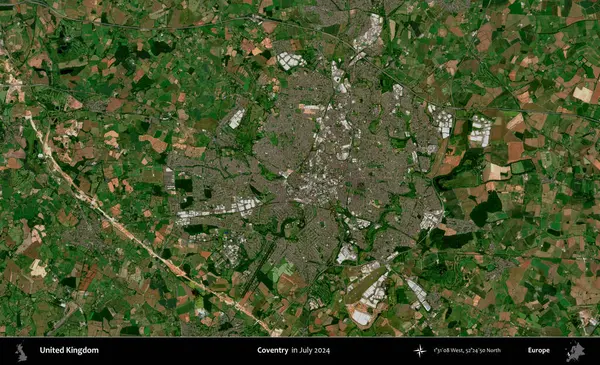 Coventry. Temmuz 2024 'te çekilen Kopernik Nöbetçi karolarından oluşan bir uydu görüntüsü üzerinde Birleşik Krallık' ın idari alanı