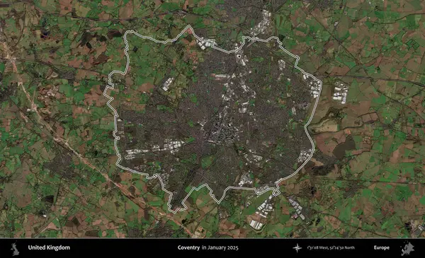 Coventry. Ocak 2025 'te çekilen Kopernik Nöbetçi karolarından oluşan bir uydu görüntüsü üzerinde Birleşik Krallık' ın idari alanının ana hatlarını belirledik.