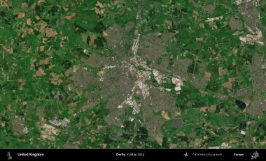 Derbi. Mayıs 2023 'te Copernicus Sentinel karolarından oluşan bir uydu görüntüsü üzerinde Birleşik Krallık' ın idari alanı