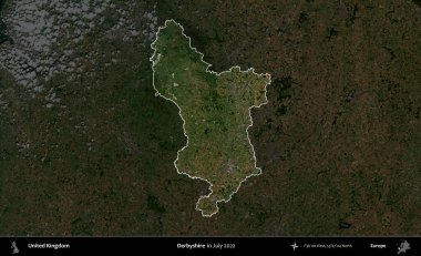 Derbyshire 'da. Birleşik Krallık 'ın idari alanı, Temmuz 2022' de çekilen Kopernik Nöbetçi karolarından oluşan koyu renkli bir uydu görüntüsüyle vurgulanmış ve özetlenmiştir.
