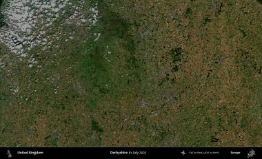 Derbyshire 'da. Temmuz 2022 'de çekilen Kopernik Nöbetçi karolarından oluşan bir uydu görüntüsü üzerinde Birleşik Krallık' ın idari alanı