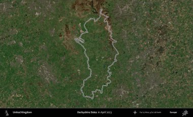 Derbyshire Dales. Nisan 2023 'te çekilen Kopernik Nöbetçi karolarından oluşan bir uydu görüntüsü üzerinde Birleşik Krallık' ın idari alanının ana hatlarını belirledik.
