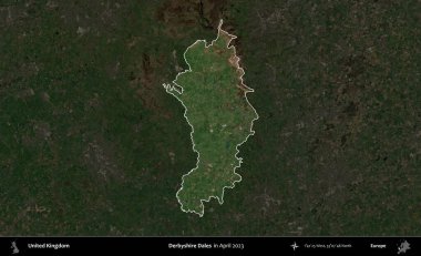 Derbyshire Dales. Birleşik Krallık 'ın idari alanı, Nisan 2023' te çekilen Kopernik Nöbetçi karolarından oluşan koyu renkli bir uydu görüntüsü üzerinde vurgulandı ve özetlendi.