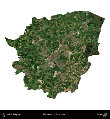 Doncaster 'da. Birleşik Krallık 'ın idari alanı, Haziran 2023' te çekilen Kopernik Nöbetçi karolarından oluşan bir uydu görüntüsü üzerinde beyaza izole edilmiştir.