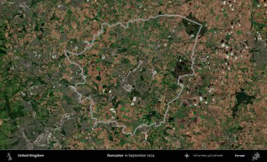 Doncaster 'da. Eylül 2024 'te çekilen Kopernik Nöbetçi karolarından oluşan bir uydu görüntüsü üzerinde Birleşik Krallık' ın idari bölgesinin ana hatlarını belirledik.