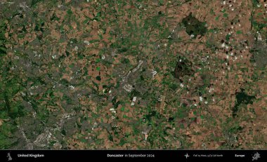 Doncaster 'da. Eylül 2024 'te Copernicus Sentinel karolarından oluşan bir uydu görüntüsü üzerinde Birleşik Krallık' ın idari alanı