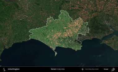 Dorset. Birleşik Krallık 'ın idari alanı, Temmuz 2024' te çekilen Kopernik Nöbetçi karolarından oluşan koyu renkli bir uydu görüntüsü üzerinde vurgulandı ve özetlendi.