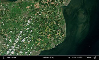 Dover. Mayıs 2023 'te Copernicus Sentinel karolarından oluşan bir uydu görüntüsü üzerinde Birleşik Krallık' ın idari alanı