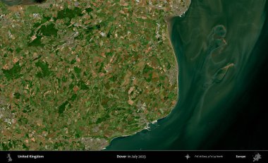 Dover. Temmuz 2023 'te çekilen Kopernik Nöbetçi karolarından oluşan bir uydu görüntüsü üzerinde Birleşik Krallık' ın idari alanı
