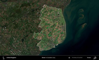 Dover. Birleşik Krallık 'ın idari alanı, Ekim 2024' te çekilen Kopernik Nöbetçi karolarından oluşan koyu renkli bir uydu görüntüsü üzerinde vurgulandı ve özetlendi.
