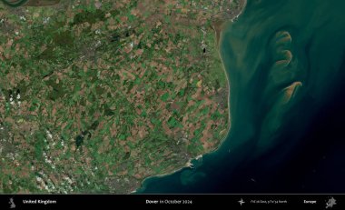 Dover. Ekim 2024 'te Copernicus Sentinel karolarından oluşan bir uydu görüntüsü üzerinde Birleşik Krallık' ın idari alanı