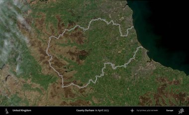 Durham ilçesi. Nisan 2023 'te çekilen Kopernik Nöbetçi karolarından oluşan bir uydu görüntüsü üzerinde Birleşik Krallık' ın idari alanının ana hatlarını belirledik.