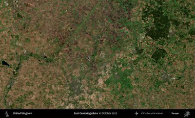 Doğu Cambridgeshire. Ekim 2022 'de çekilen Kopernik Nöbetçi karolarından oluşan bir uydu görüntüsü üzerinde Birleşik Krallık' ın idari alanı