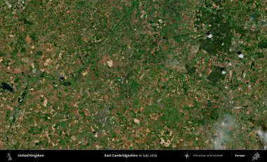 Doğu Cambridgeshire. Temmuz 2024 'te çekilen Kopernik Nöbetçi karolarından oluşan bir uydu görüntüsü üzerinde Birleşik Krallık' ın idari alanı