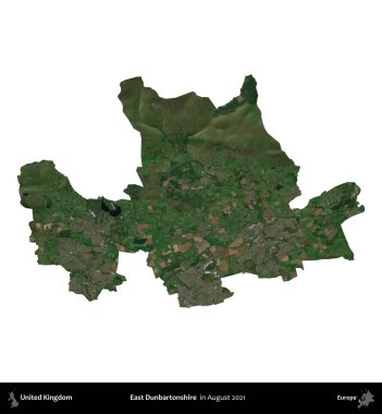 Doğu Dunbartonshire. Birleşik Krallık 'ın idari alanı, Ağustos 2021' de çekilen Kopernik Nöbetçi karolarından oluşan bir uydu görüntüsü üzerinde beyaza izole edilmiştir.