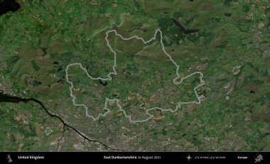Doğu Dunbartonshire. Ağustos 2021 'de çekilen Kopernik Nöbetçi karolarından oluşan bir uydu görüntüsü üzerinde Birleşik Krallık' ın idari bölgesinin ana hatlarını belirledik.