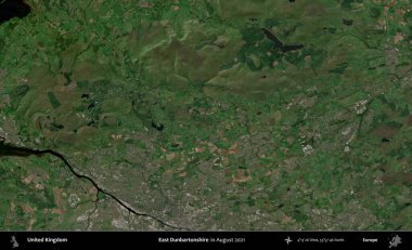 Doğu Dunbartonshire. Ağustos 2021 'de çekilen Kopernik Nöbetçi karolarından oluşan bir uydu görüntüsü üzerinde Birleşik Krallık' ın idari alanı
