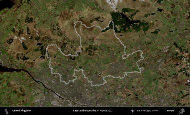 Doğu Dunbartonshire. Mart 2022 'de çekilen Copernicus Sentinel karolarından oluşan bir uydu görüntüsü üzerinde Birleşik Krallık' ın idari alanının ana hatlarını belirledik.
