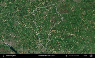Doğu Hampshire. Mayıs 2023 'te çekilen Copernicus Sentinel karolarından oluşan bir uydu görüntüsü üzerinde Birleşik Krallık' ın idari alanının ana hatlarını belirledik.