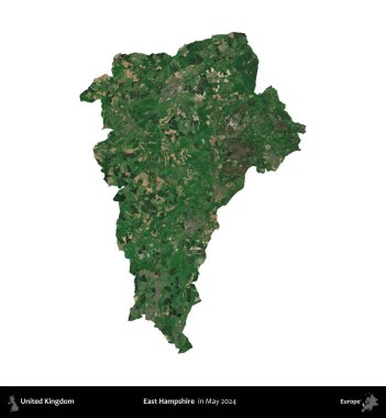 Doğu Hampshire. Birleşik Krallık 'ın idari alanı, Mayıs 2024' te çekilen Kopernik Nöbetçi karolarından oluşan bir uydu görüntüsü üzerinde beyaza izole edildi.