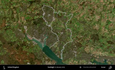 Eastleigh 'de. Ocak 2025 'te çekilen Kopernik Nöbetçi karolarından oluşan bir uydu görüntüsü üzerinde Birleşik Krallık' ın idari alanının ana hatlarını belirledik.