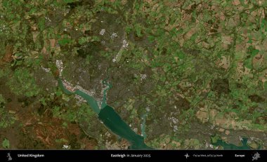 Eastleigh 'de. Ocak 2025 'te çekilen Kopernik Nöbetçi karolarından oluşan bir uydu görüntüsü üzerinde Birleşik Krallık' ın idari alanı